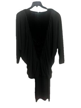 Vintage 80's Kay C Louise Dress Black Velvet Batwing Dolman Sleeves M Oversized
